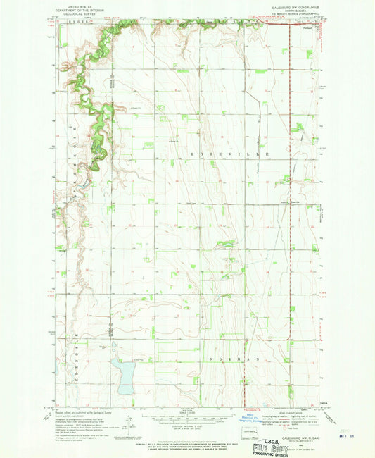 Classic USGS Galesburg North Dakota 7.5'x7.5' Topo Map Image