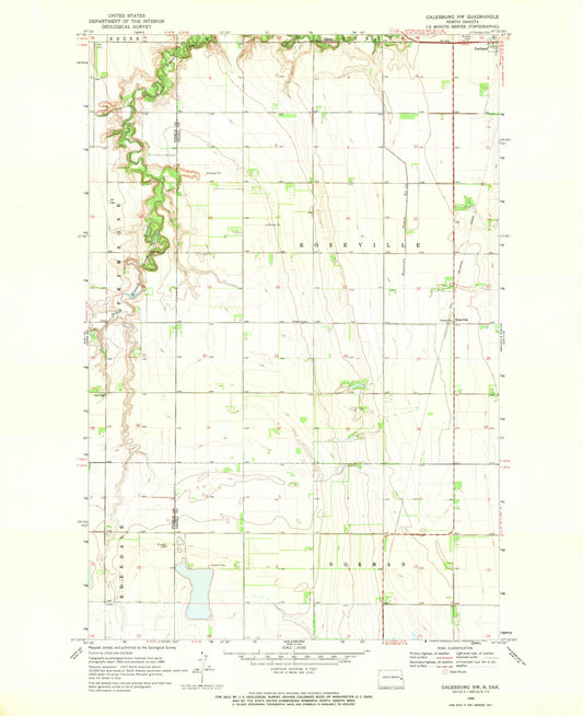 Classic USGS Galesburg NW North Dakota 7.5'x7.5' Topo Map Image