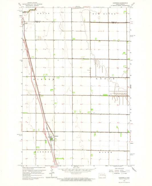 Classic USGS Gardner North Dakota 7.5'x7.5' Topo Map Image