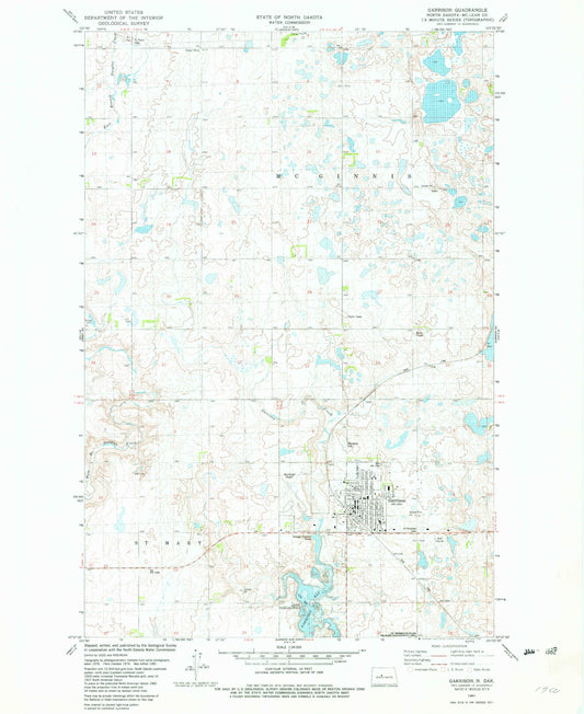 Classic USGS Garrison North Dakota 7.5'x7.5' Topo Map Image