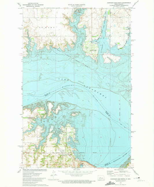 Classic USGS Garrison Dam North North Dakota 7.5'x7.5' Topo Map Image