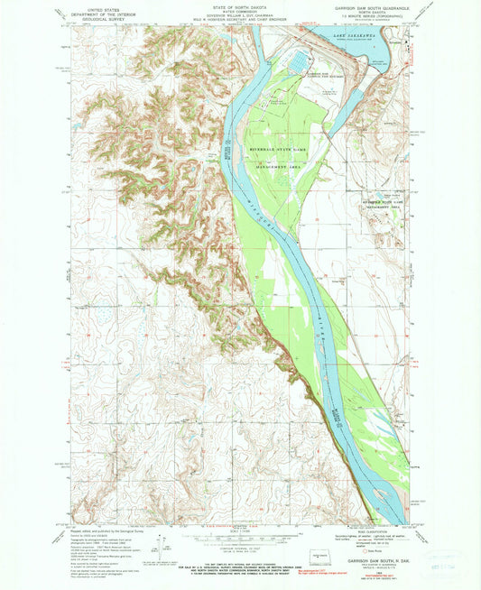 Classic USGS Garrison Dam South North Dakota 7.5'x7.5' Topo Map Image