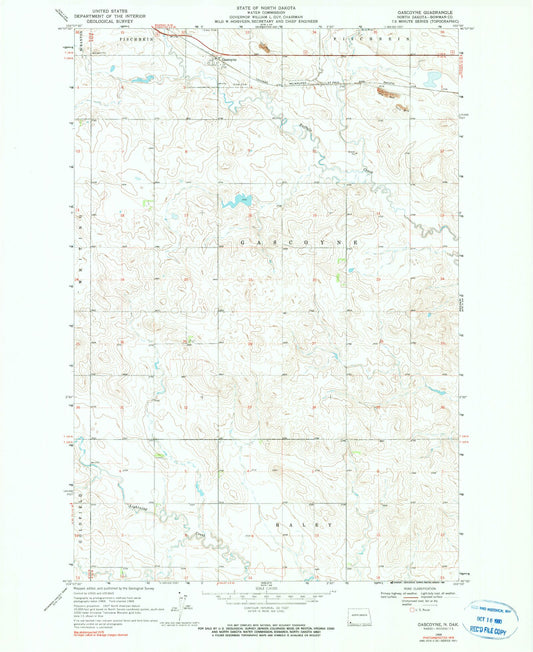 Classic USGS Gascoyne North Dakota 7.5'x7.5' Topo Map Image