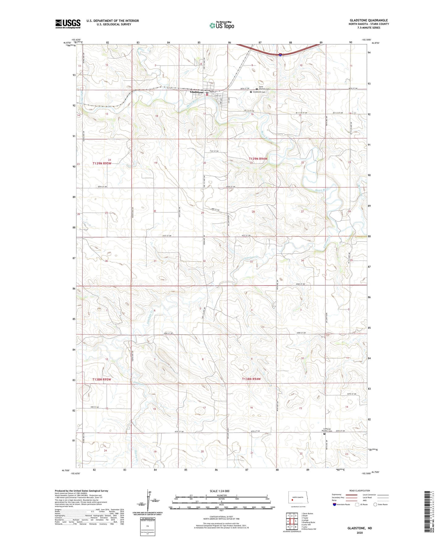 Gladstone North Dakota US Topo Map Image
