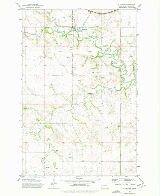 Classic USGS Gladstone North Dakota 7.5'x7.5' Topo Map Image