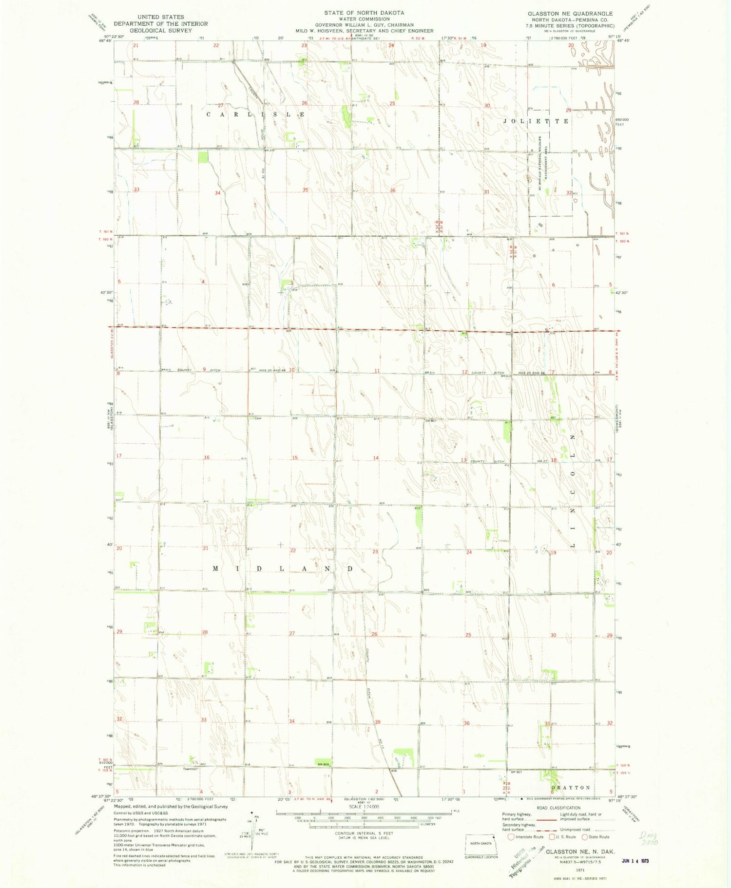 Classic USGS Glasston NE North Dakota 7.5'x7.5' Topo Map Image