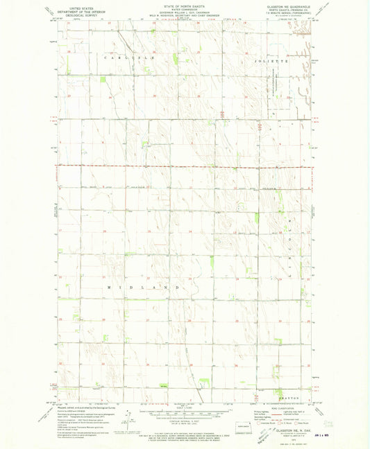 Classic USGS Glasston NE North Dakota 7.5'x7.5' Topo Map Image