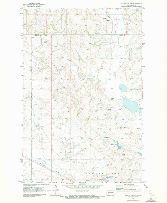Classic USGS Glen Ullin NW North Dakota 7.5'x7.5' Topo Map Image