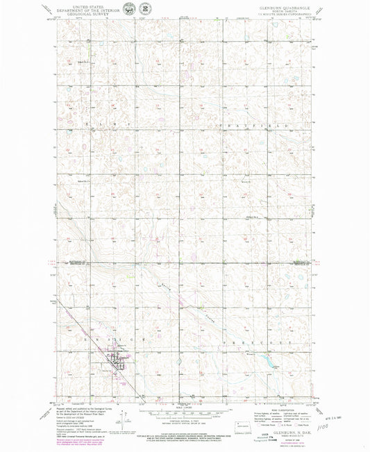 Classic USGS Glenburn North Dakota 7.5'x7.5' Topo Map Image