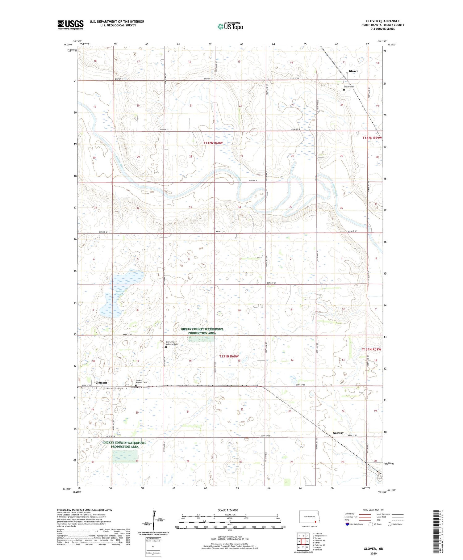 Glover North Dakota US Topo Map Image