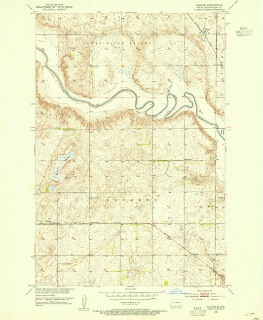Classic USGS Glover North Dakota 7.5'x7.5' Topo Map Image