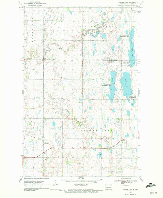 Classic USGS Golden Lake North Dakota 7.5'x7.5' Topo Map Image