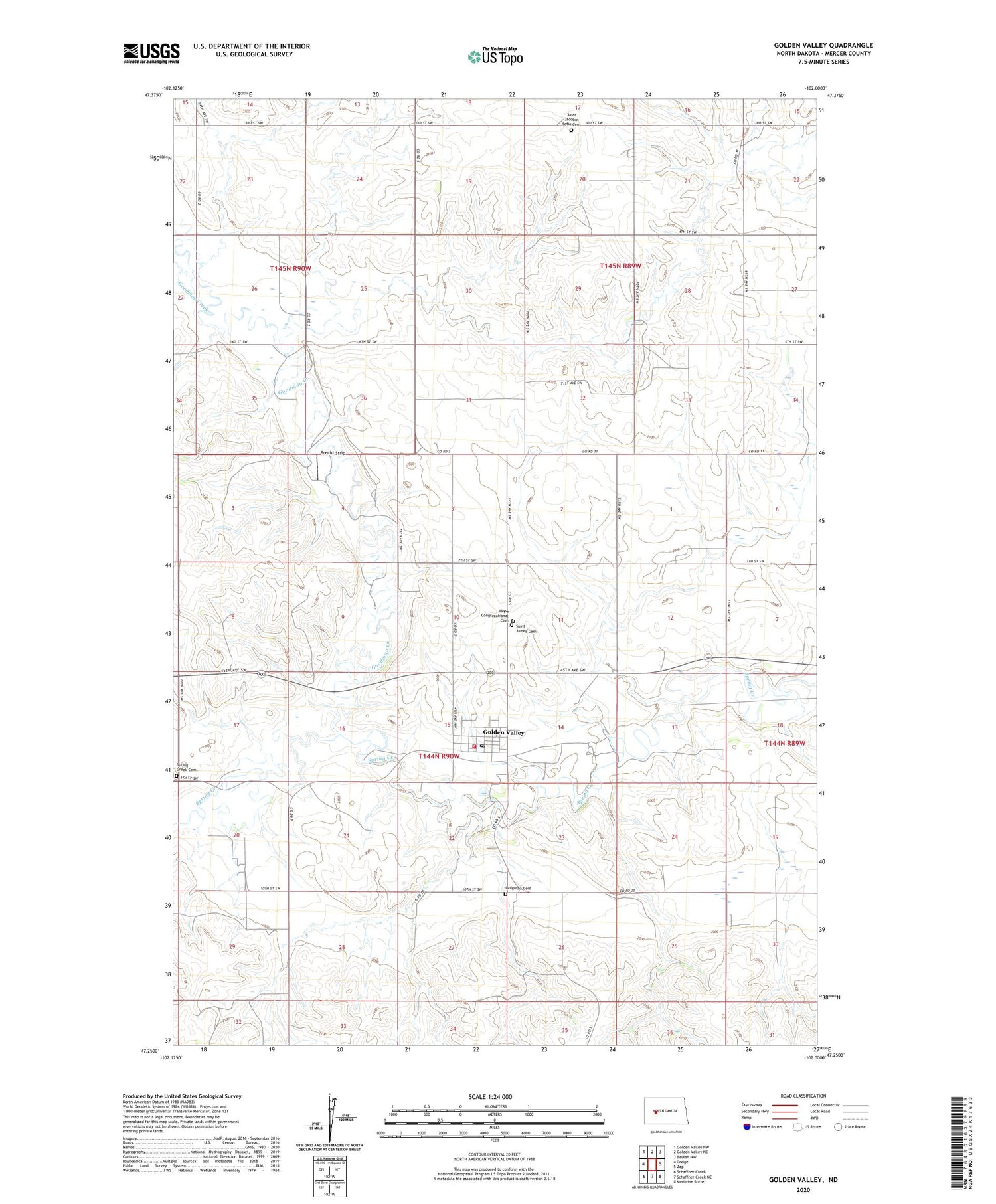Golden Valley North Dakota US Topo Map Image