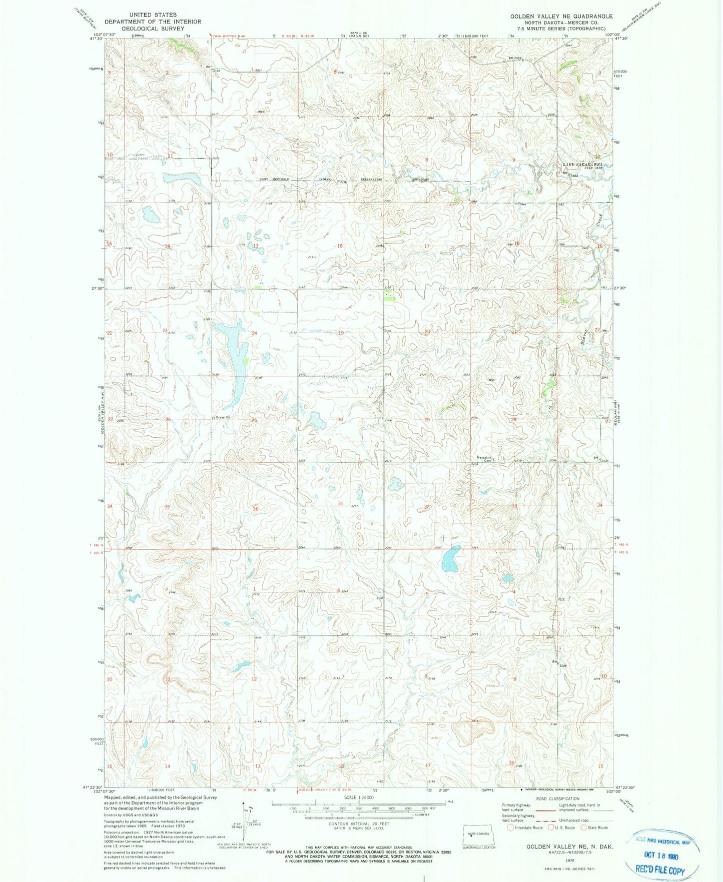 Classic USGS Golden Valley NE North Dakota 7.5'x7.5' Topo Map Image