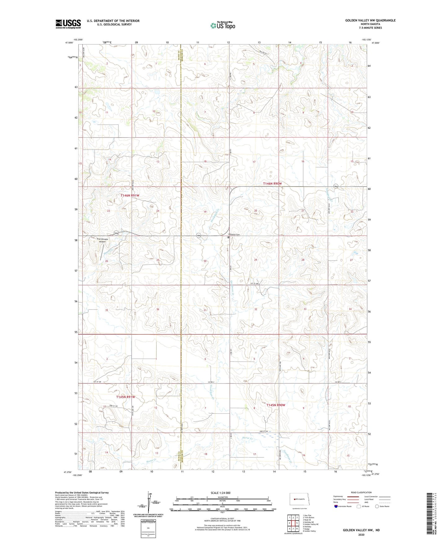 Golden Valley NW North Dakota US Topo Map Image