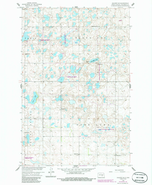 Classic USGS Goldwin SE North Dakota 7.5'x7.5' Topo Map Image