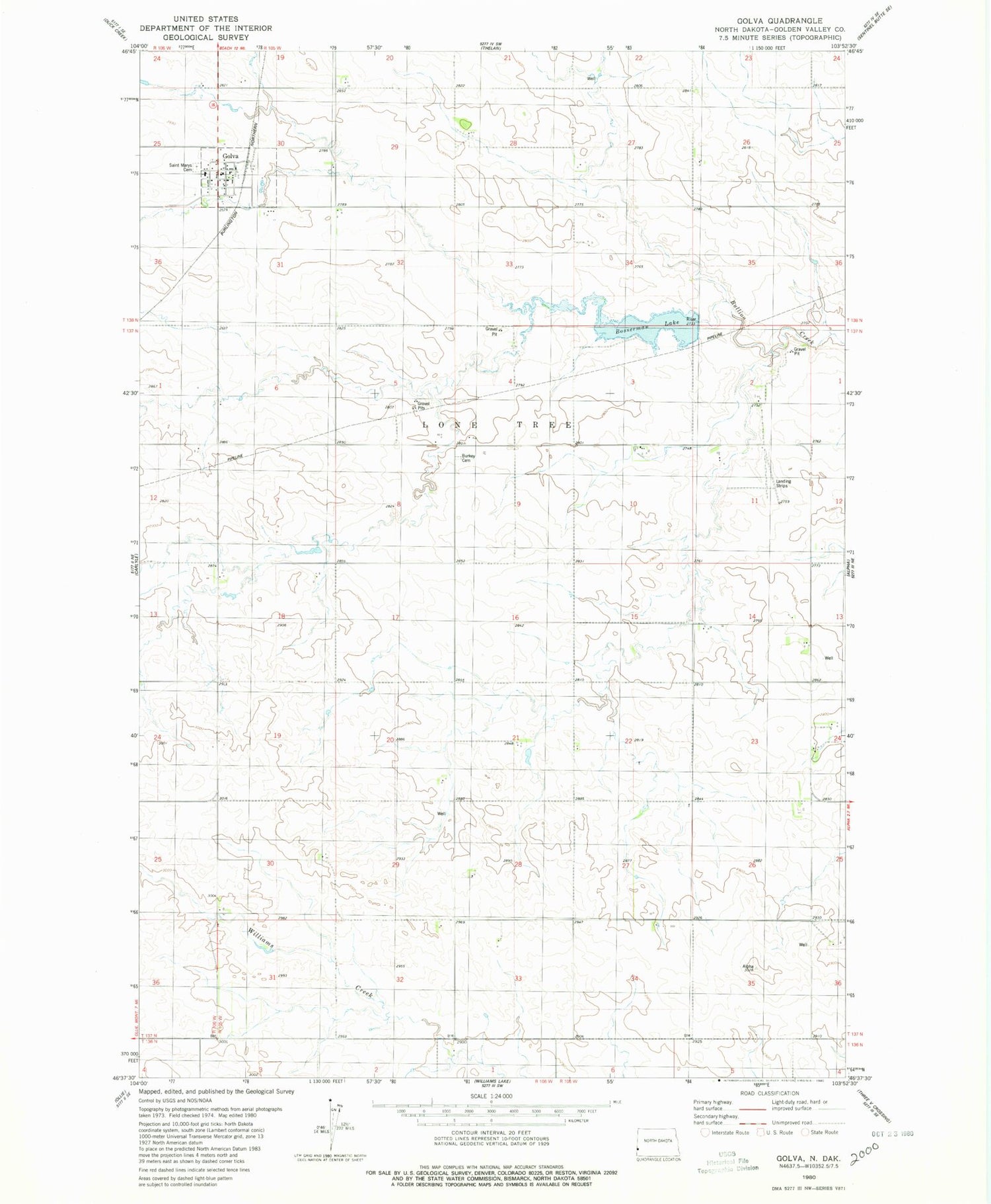Classic USGS Golva North Dakota 7.5'x7.5' Topo Map Image