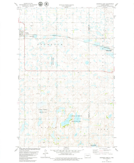 Classic USGS Goodrich East North Dakota 7.5'x7.5' Topo Map Image