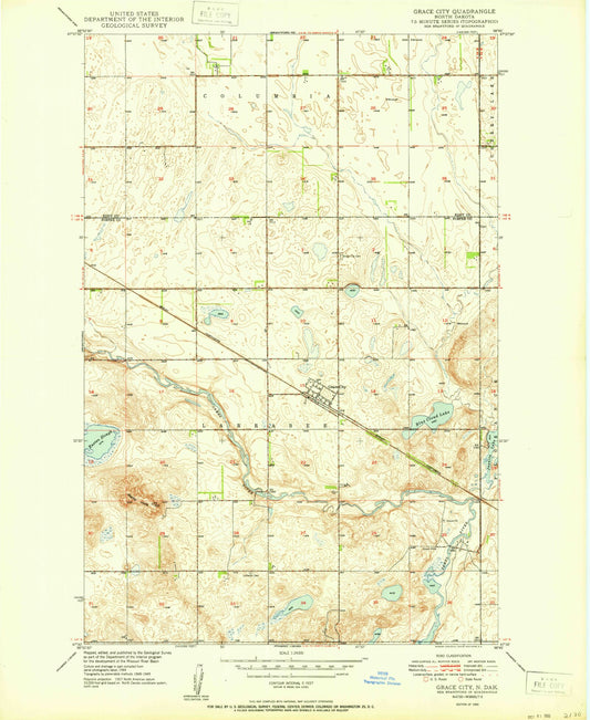 Classic USGS Grace City North Dakota 7.5'x7.5' Topo Map Image