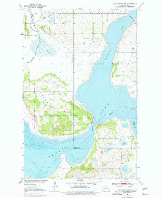 Classic USGS Grahams Island North Dakota 7.5'x7.5' Topo Map Image