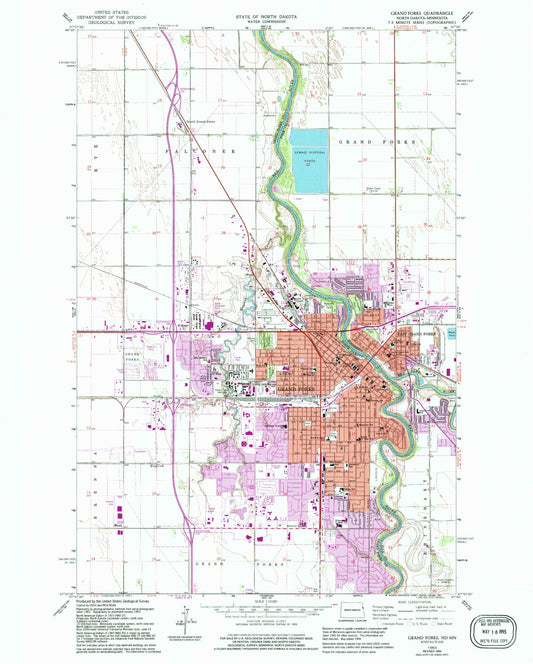 Classic USGS Grand Forks North Dakota 7.5'x7.5' Topo Map Image