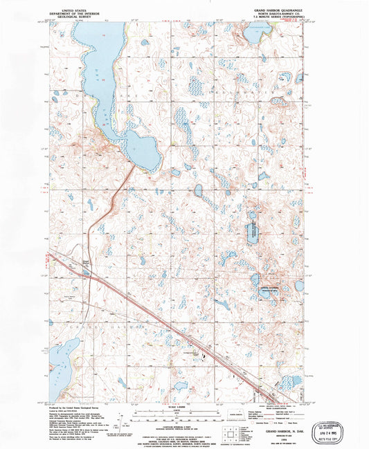 Classic USGS Grand Harbor North Dakota 7.5'x7.5' Topo Map Image