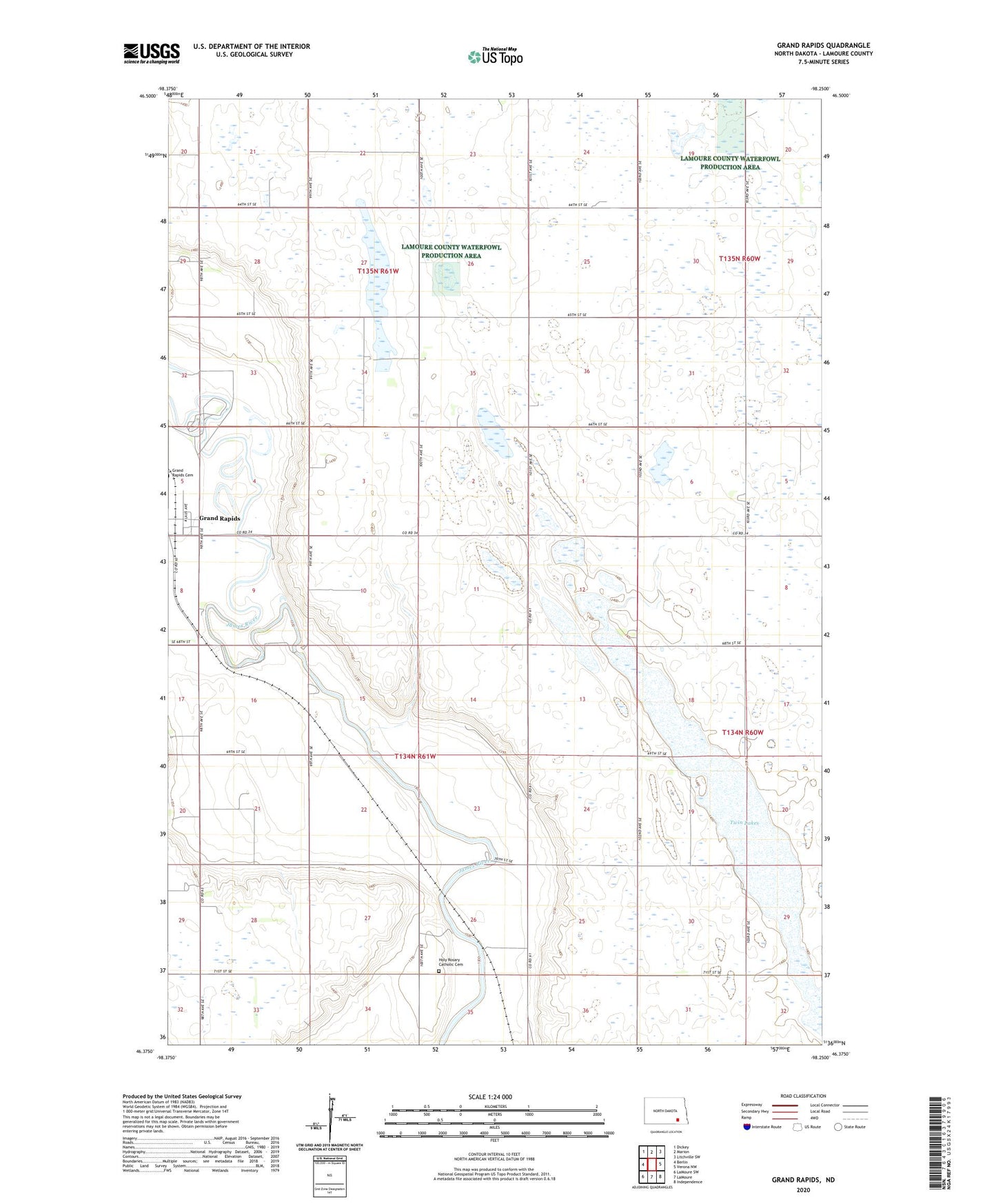 Grand Rapids North Dakota US Topo Map Image