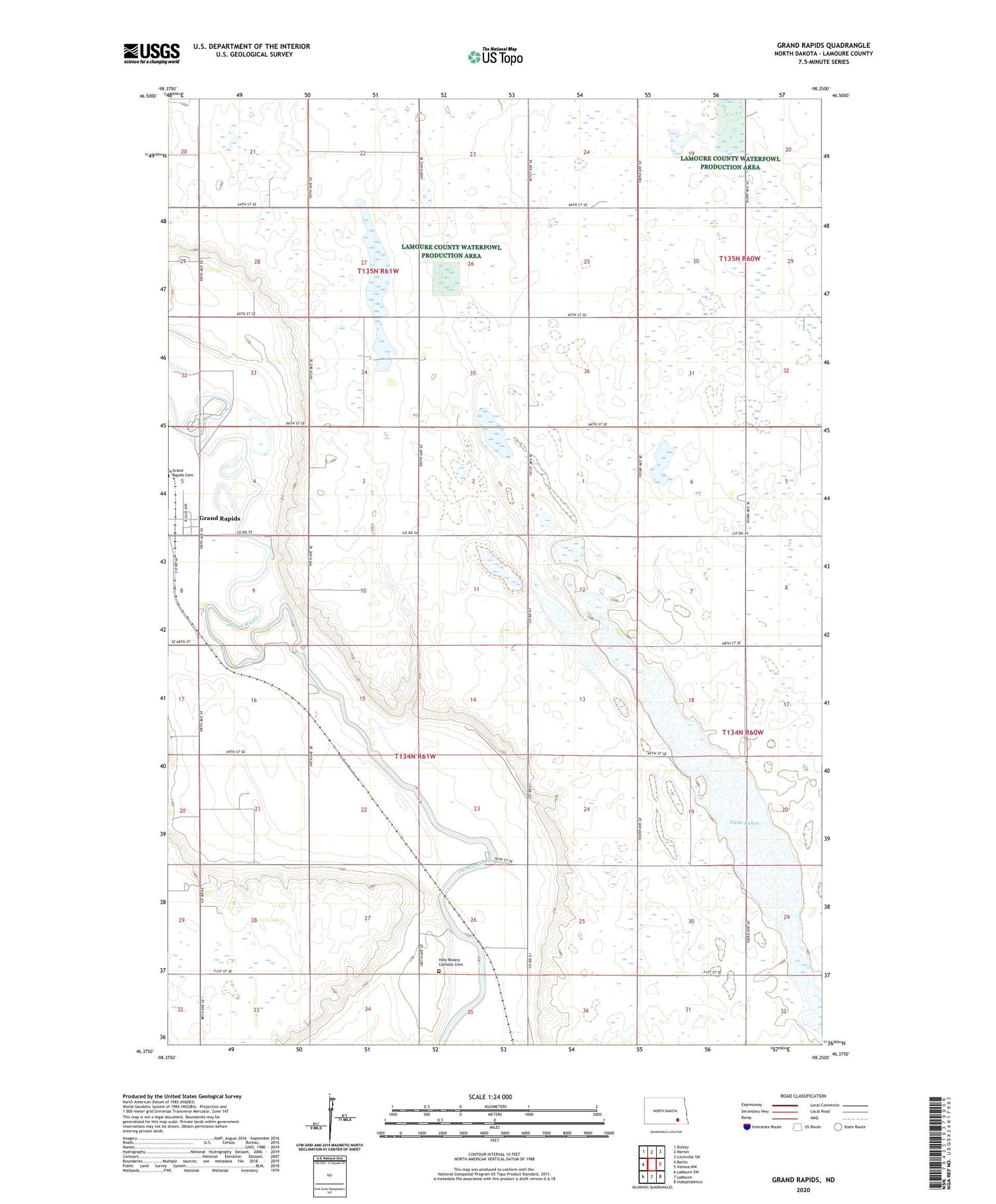Grand Rapids North Dakota US Topo Map Image