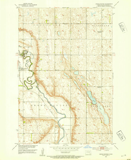 Classic USGS Grand Rapids North Dakota 7.5'x7.5' Topo Map Image