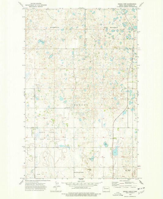 Classic USGS Grand View North Dakota 7.5'x7.5' Topo Map Image