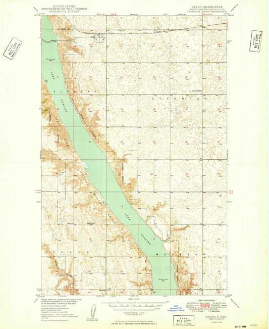Classic USGS Grano North Dakota 7.5'x7.5' Topo Map Image
