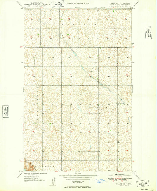 Classic USGS Grano NE North Dakota 7.5'x7.5' Topo Map Image