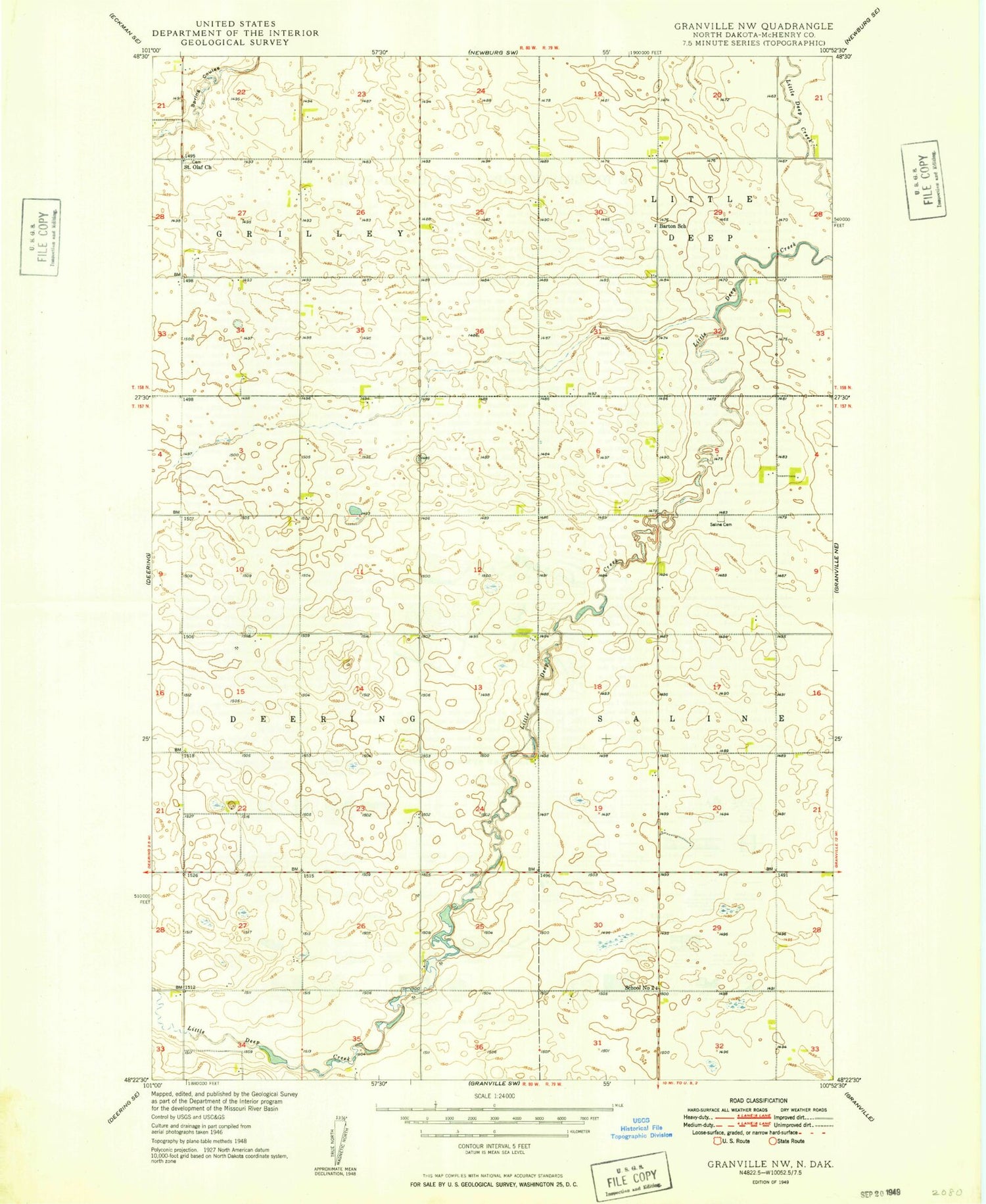 Classic USGS Granville NW North Dakota 7.5'x7.5' Topo Map Image