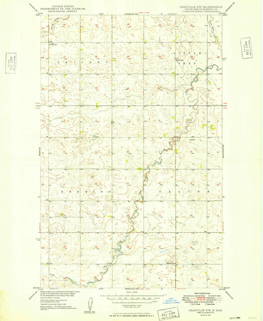 Classic USGS Granville NW North Dakota 7.5'x7.5' Topo Map Image