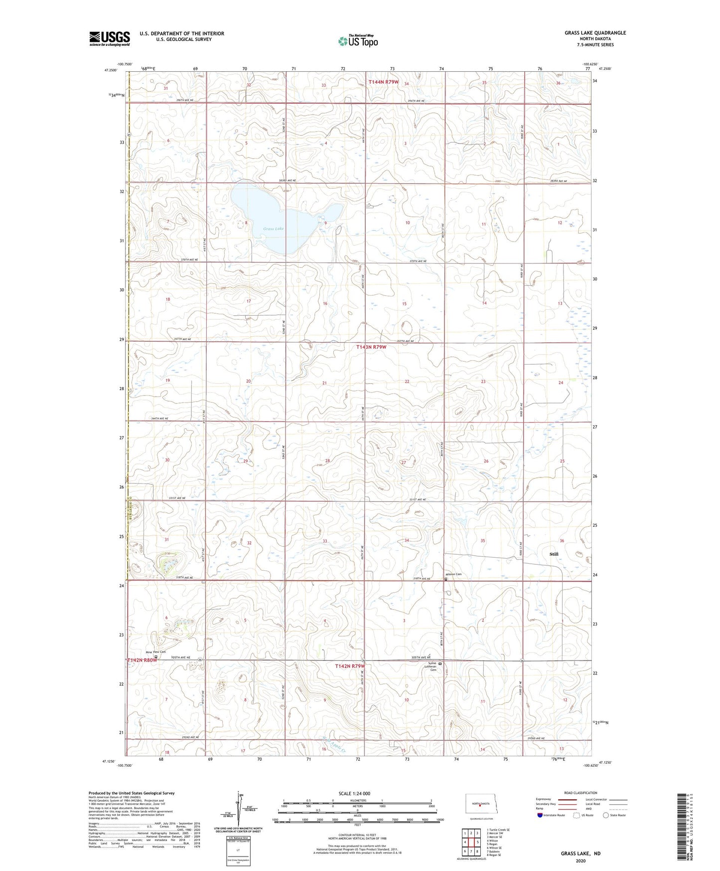 Grass Lake North Dakota US Topo Map Image
