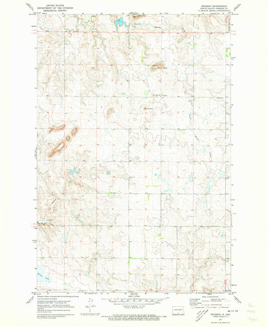 Classic USGS Grassna North Dakota 7.5'x7.5' Topo Map Image