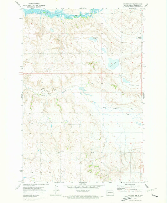Classic USGS Grassna NW North Dakota 7.5'x7.5' Topo Map Image
