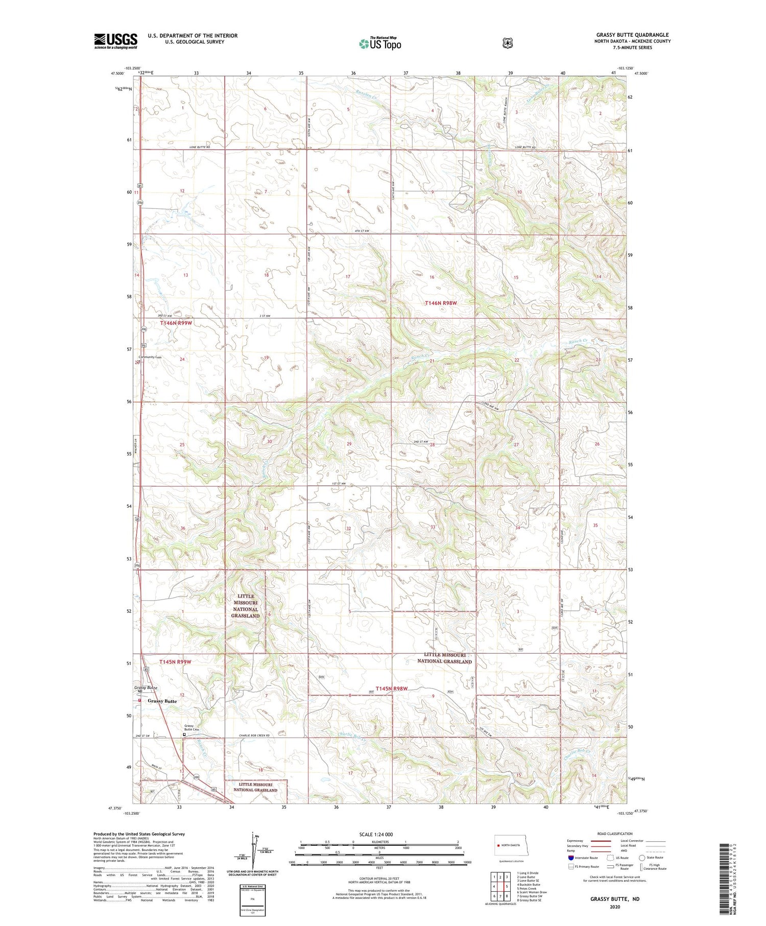 Grassy Butte North Dakota US Topo Map Image