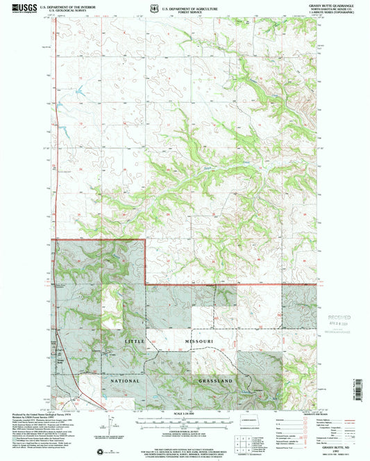 Classic USGS Grassy Butte North Dakota 7.5'x7.5' Topo Map Image