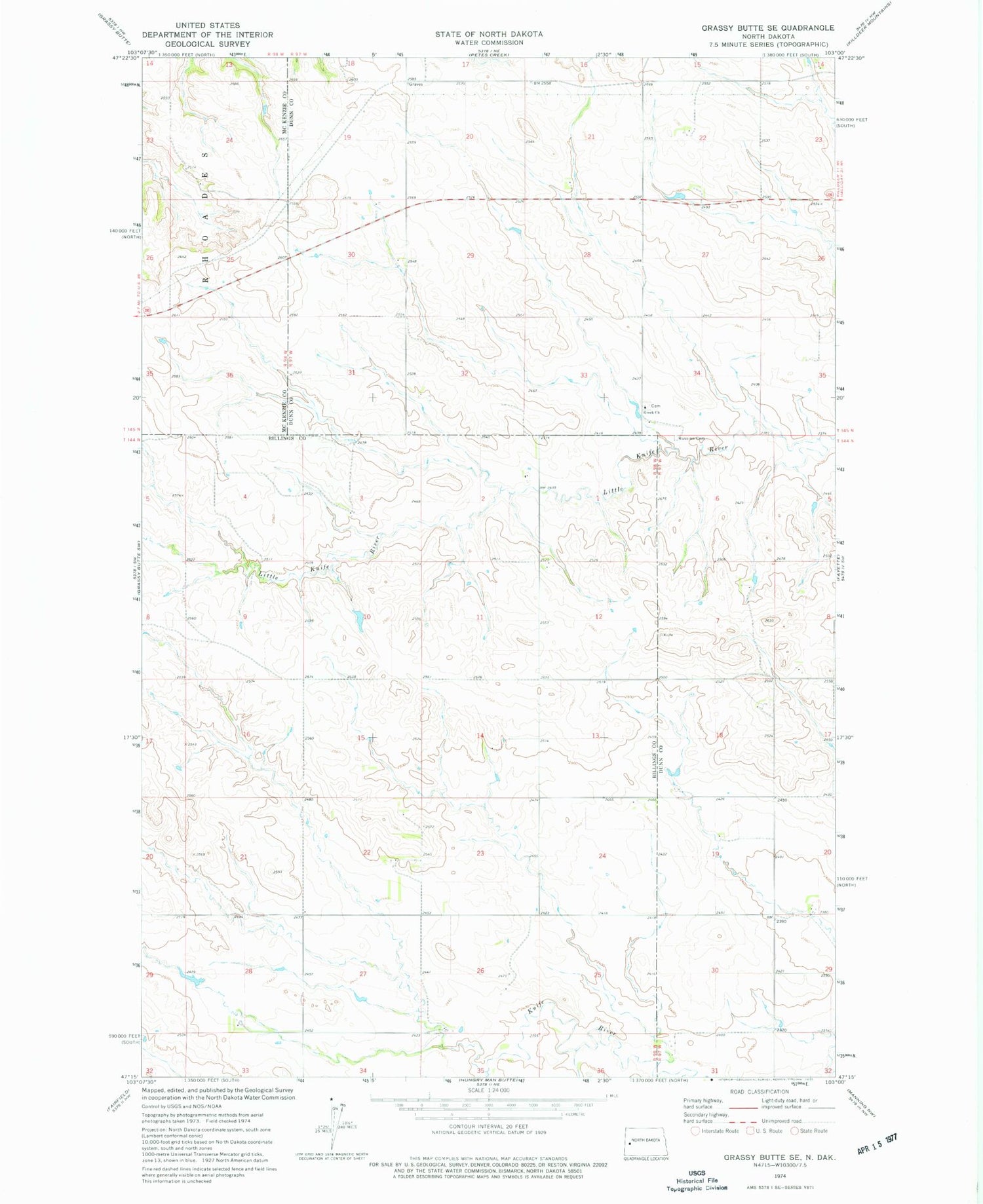 Classic USGS Grassy Butte SE North Dakota 7.5'x7.5' Topo Map Image