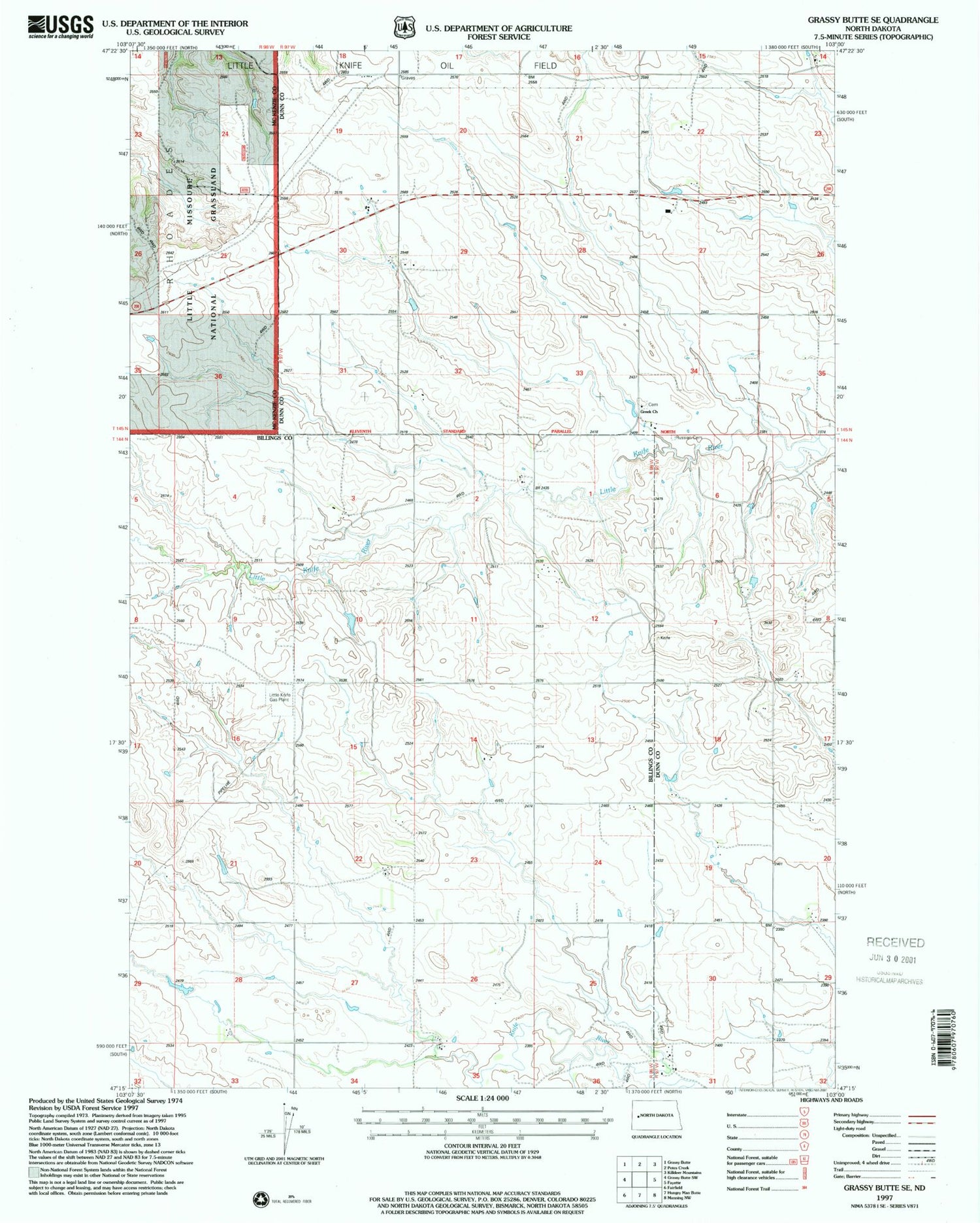 Classic USGS Grassy Butte SE North Dakota 7.5'x7.5' Topo Map Image