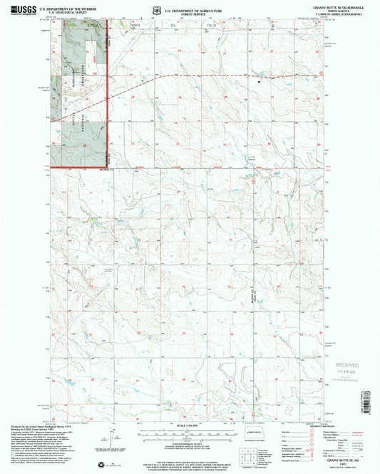 Classic USGS Grassy Butte SE North Dakota 7.5'x7.5' Topo Map Image