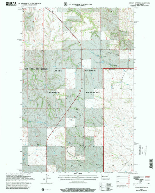 Classic USGS Grassy Butte SW North Dakota 7.5'x7.5' Topo Map Image