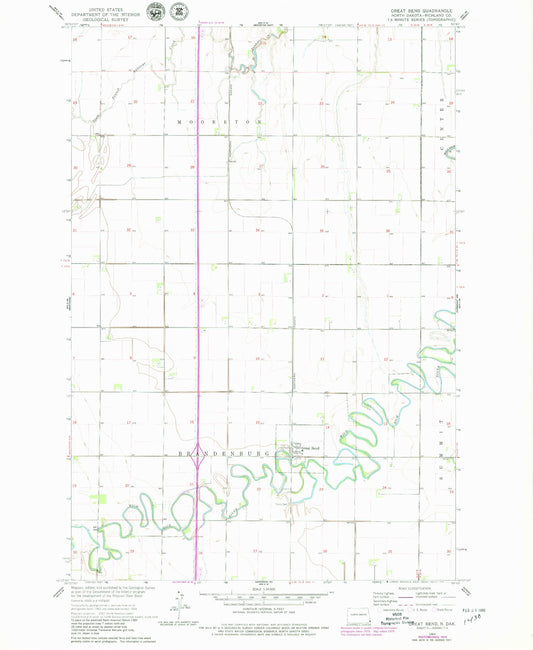 Classic USGS Great Bend North Dakota 7.5'x7.5' Topo Map Image