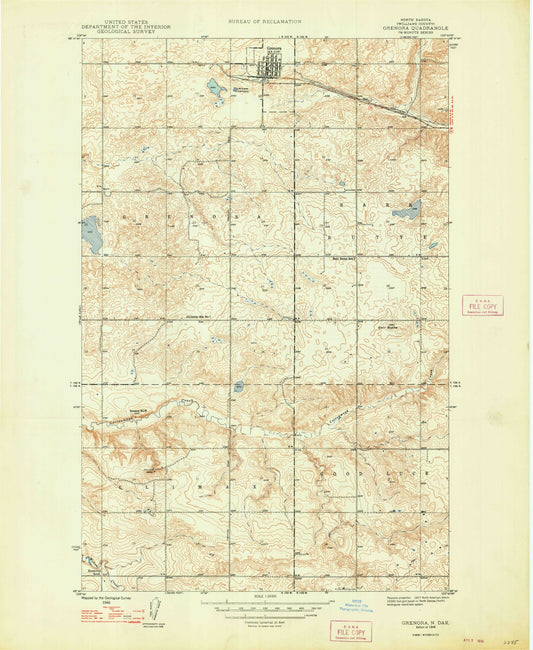 Classic USGS Grenora North Dakota 7.5'x7.5' Topo Map Image