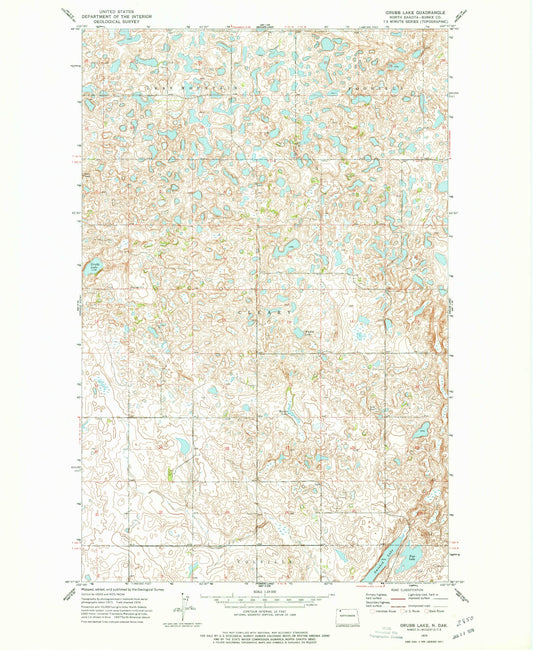 Classic USGS Grubb Lake North Dakota 7.5'x7.5' Topo Map Image
