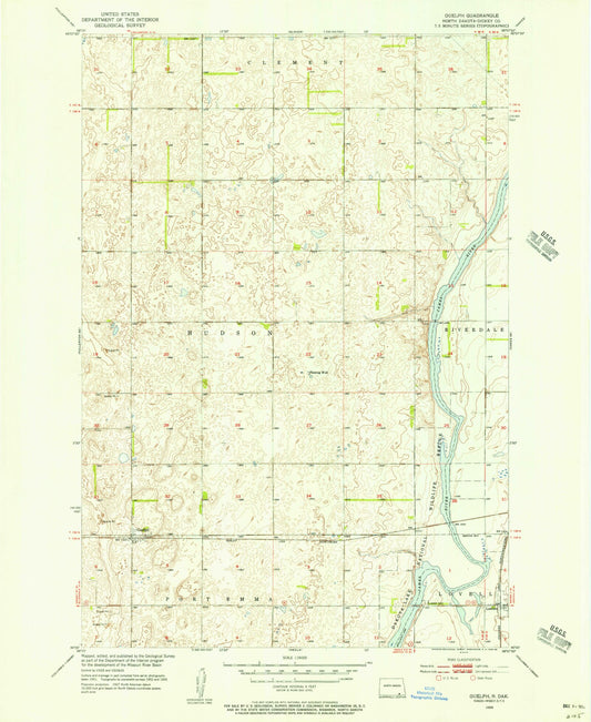 Classic USGS Guelph North Dakota 7.5'x7.5' Topo Map Image