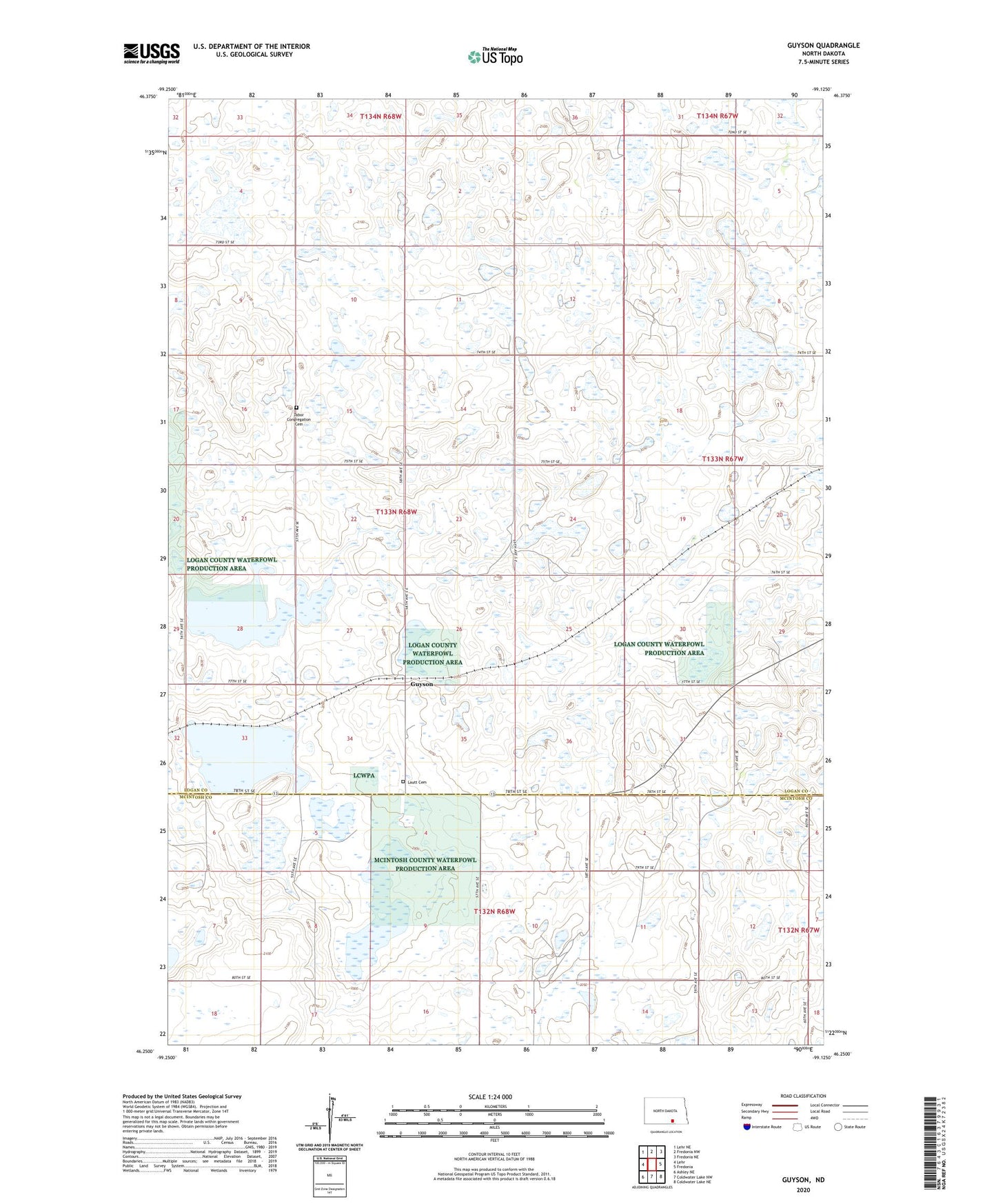Guyson North Dakota US Topo Map Image