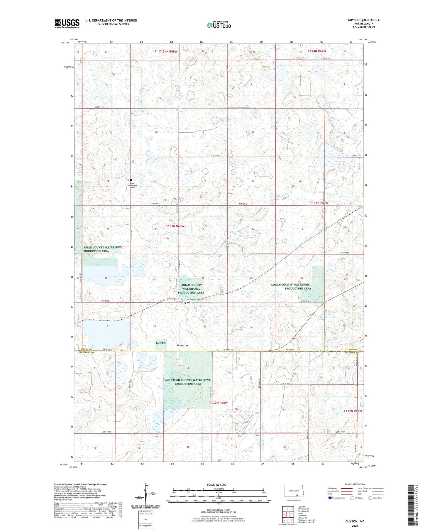 Guyson North Dakota US Topo Map Image