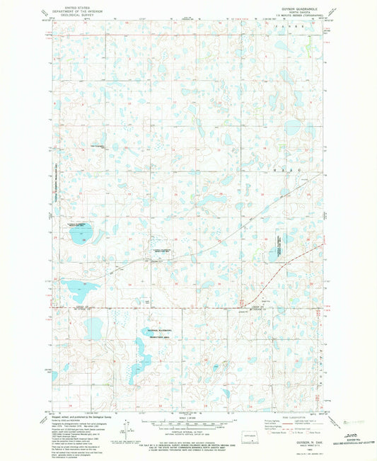 Classic USGS Guyson North Dakota 7.5'x7.5' Topo Map Image